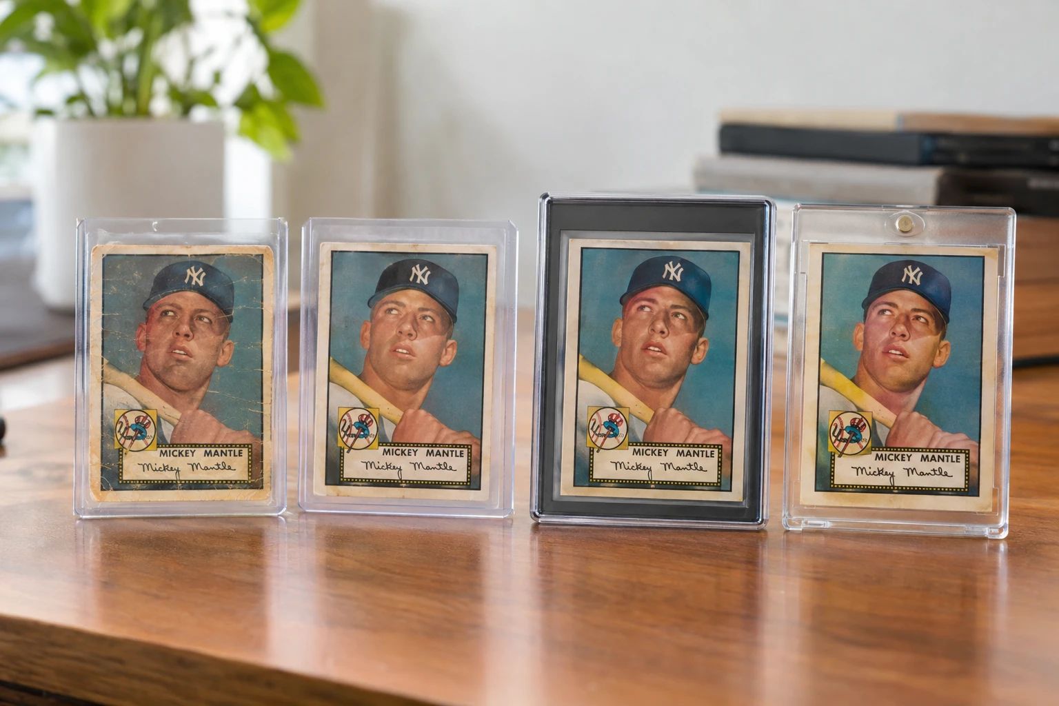 1952 Topps Mickey Mantle card #311 in various conditions shown for grading comparison