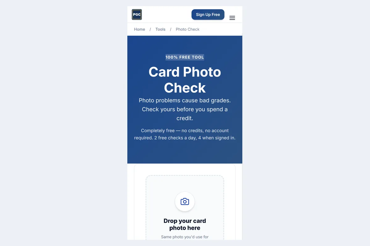 Free card Photo Check tool on Android
