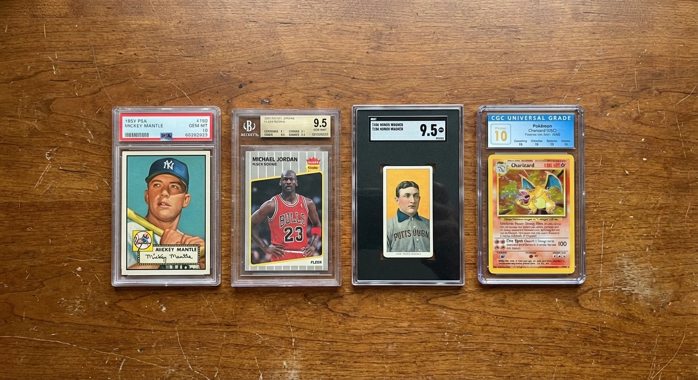 PSA, BGS, SGC, and CGC graded sports card slabs side by side