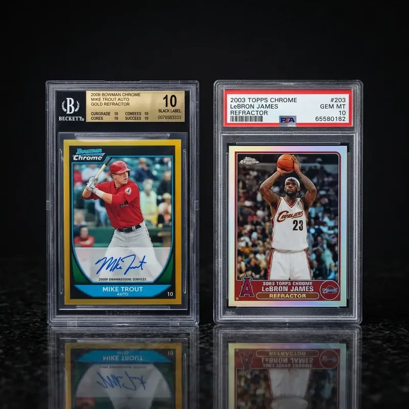 PSA and BGS graded slabs side by side comparison