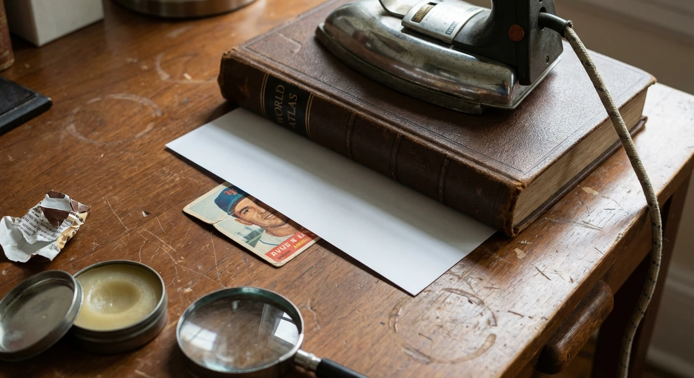 Card pressing technique using heat and pressure to remove creases