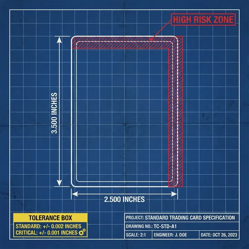 Blueprint showing card dimensions and high risk zones