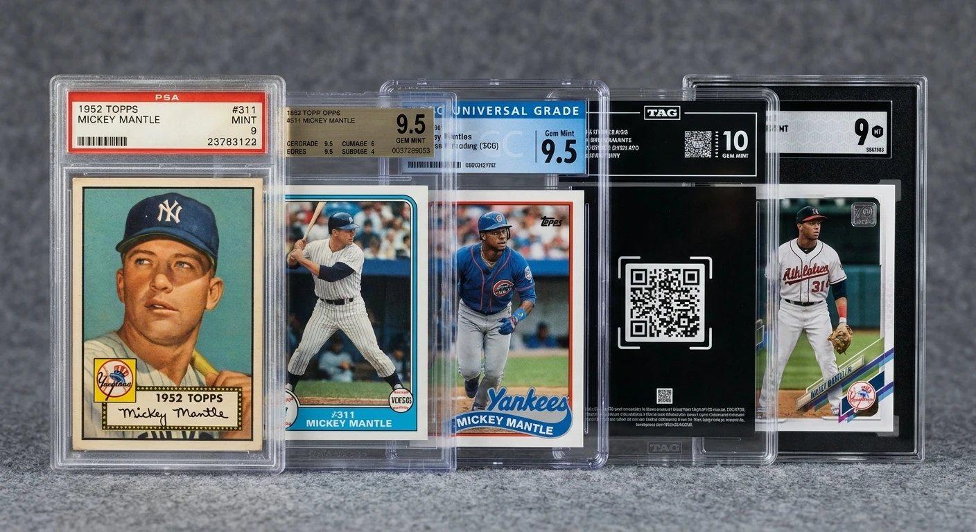 Five types of card grading companies displayed with their specialties