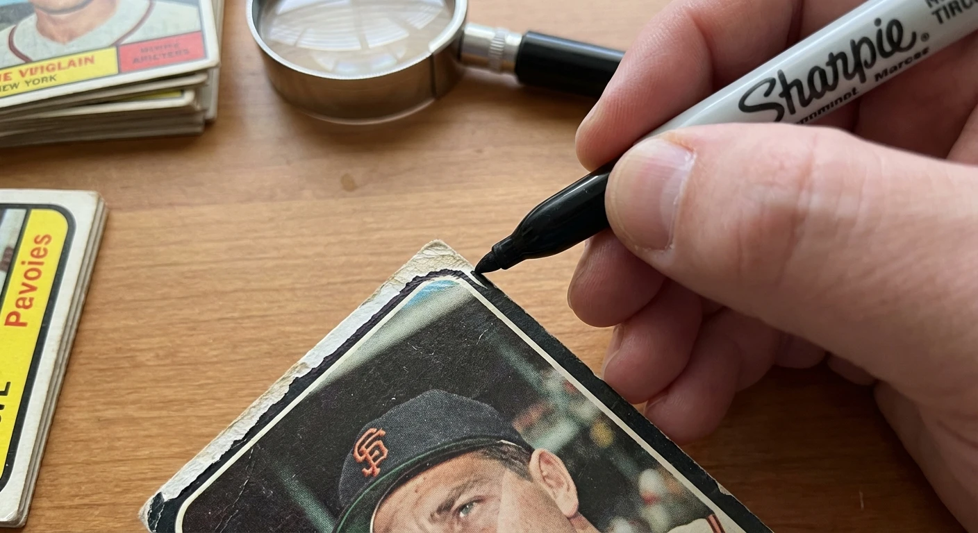 Edge coloring with marker to hide whitening on a dark-bordered card