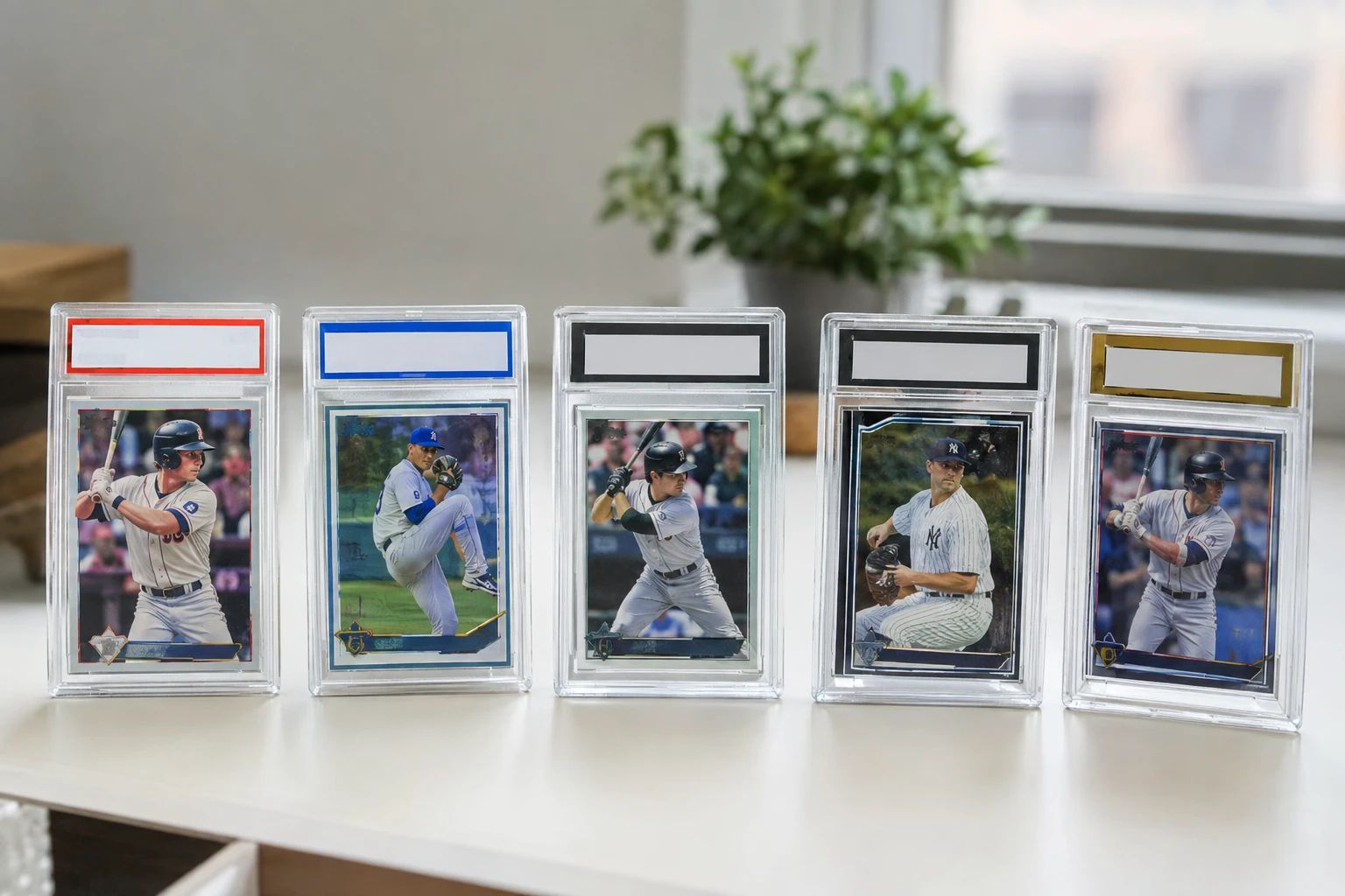 Comparison of PSA, CGC, TAG, SGC, and BGS graded baseball card slabs side by side