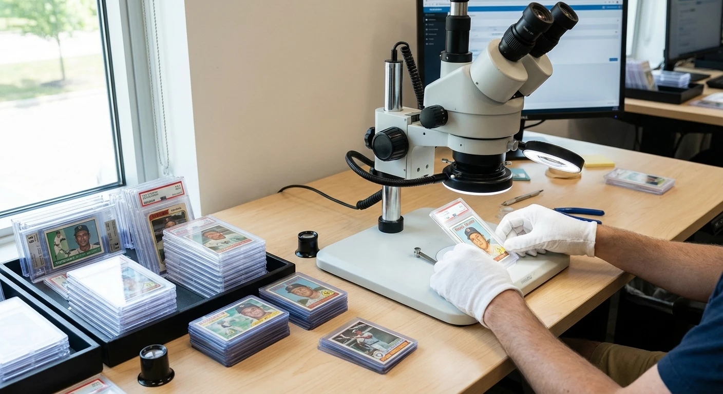 Professional grading facility workstation with microscope and calibrated lighting