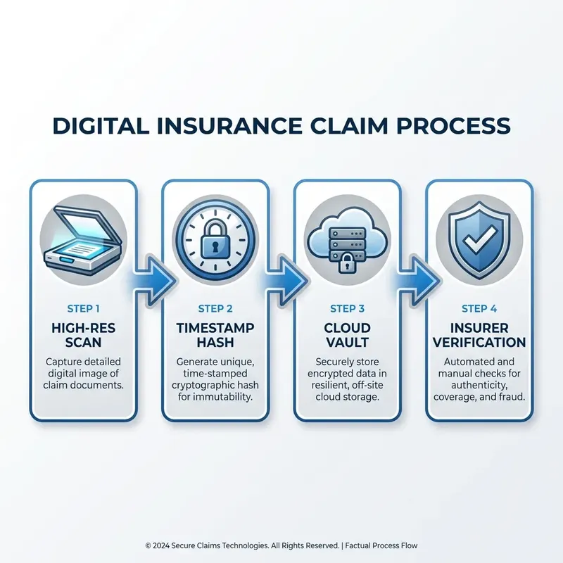 Flowchart showing the 4 steps of digital insurance claims