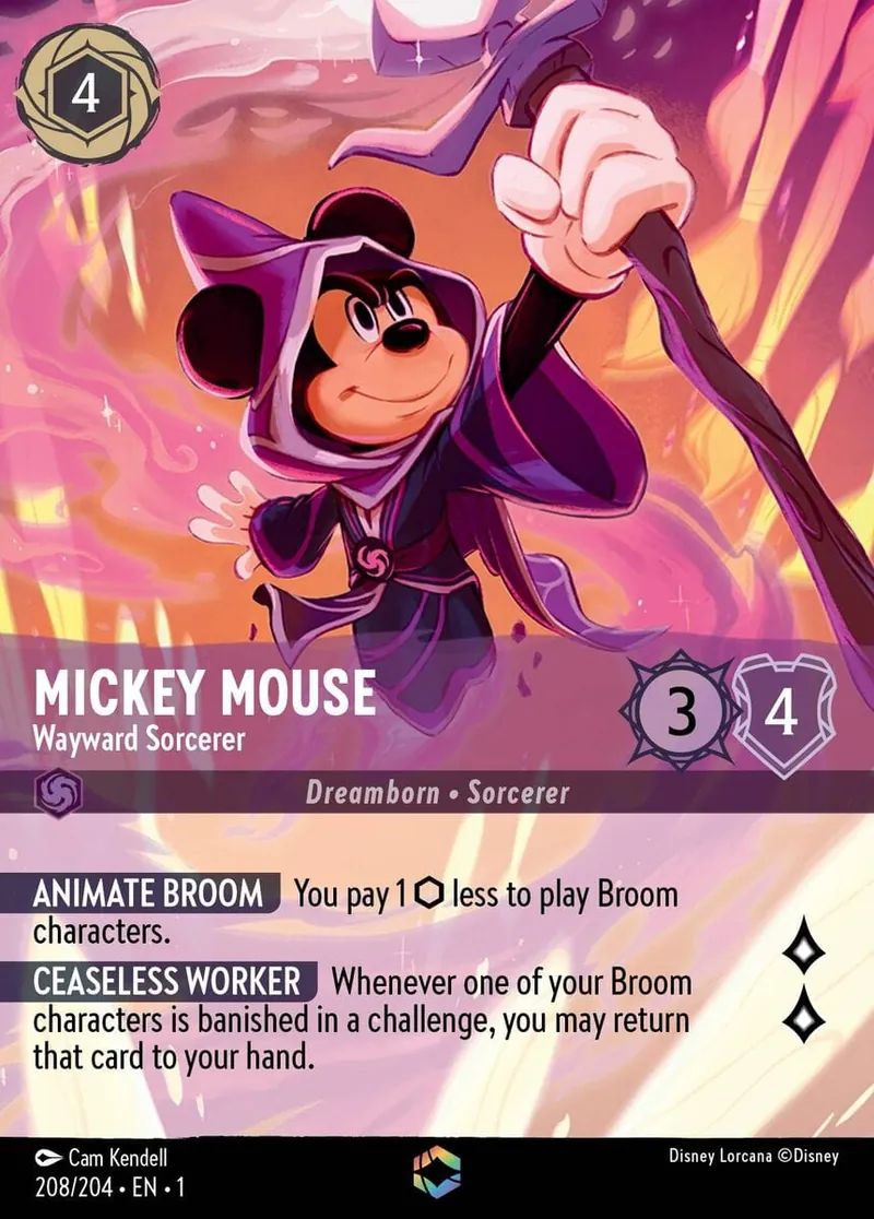Disney Lorcana Enchanted Mickey Mouse Wayward Sorcerer card being graded