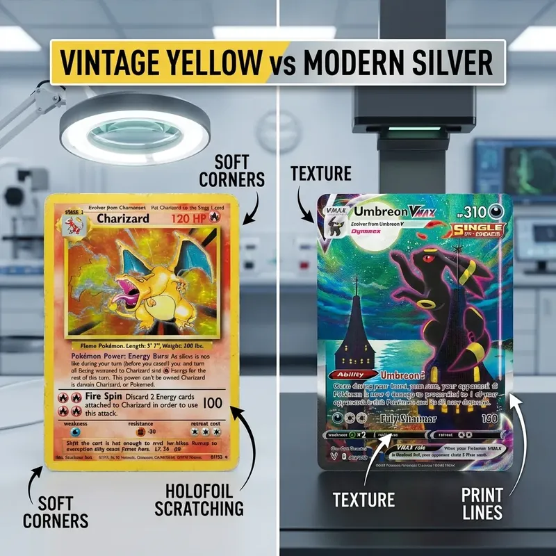 Comparison of Vintage Charizard and Modern Umbreon grading points