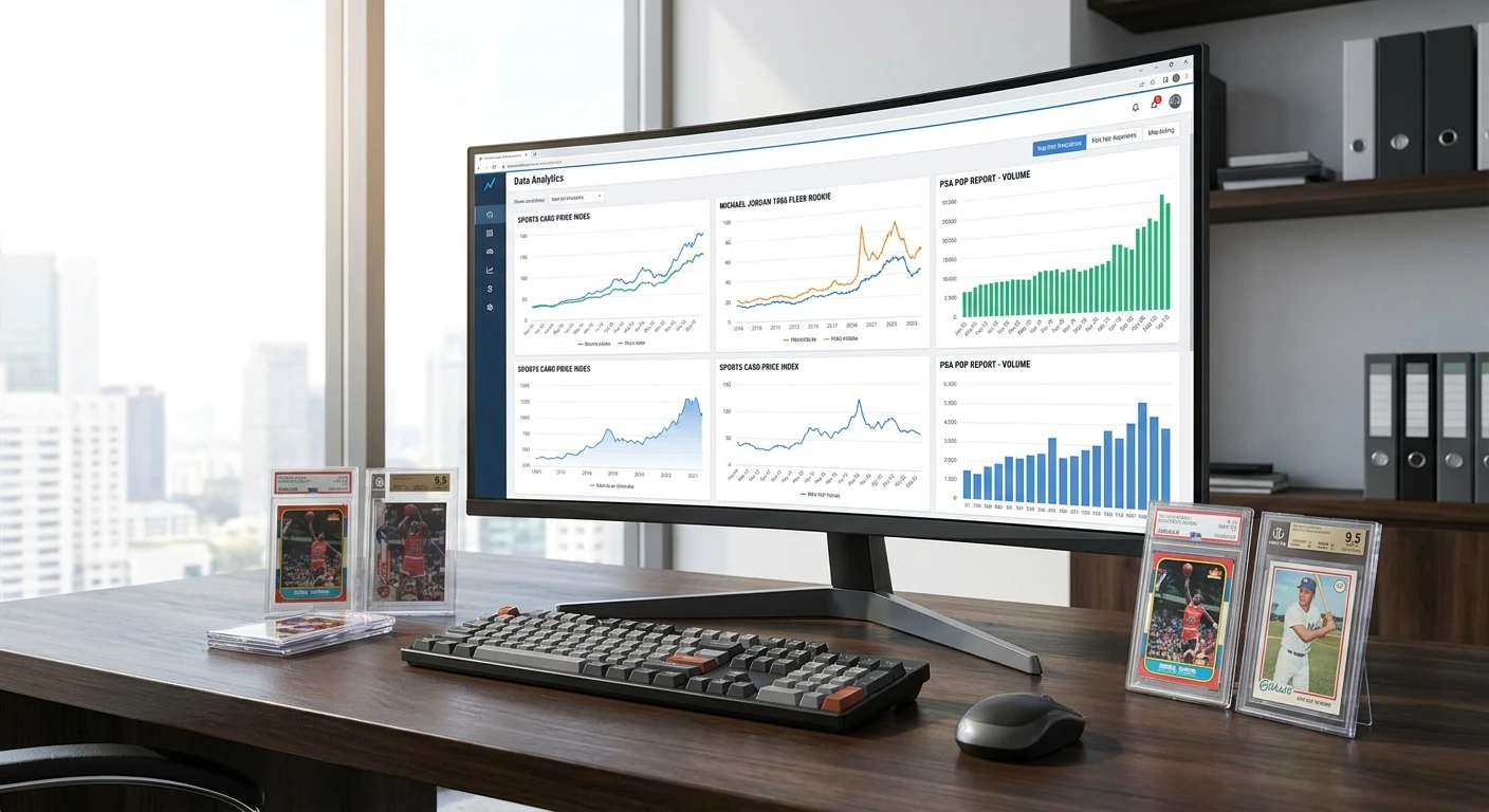 Sports card price tracking tools showing CardLadder, 130Point, eBay sold listings, and PSA population data
