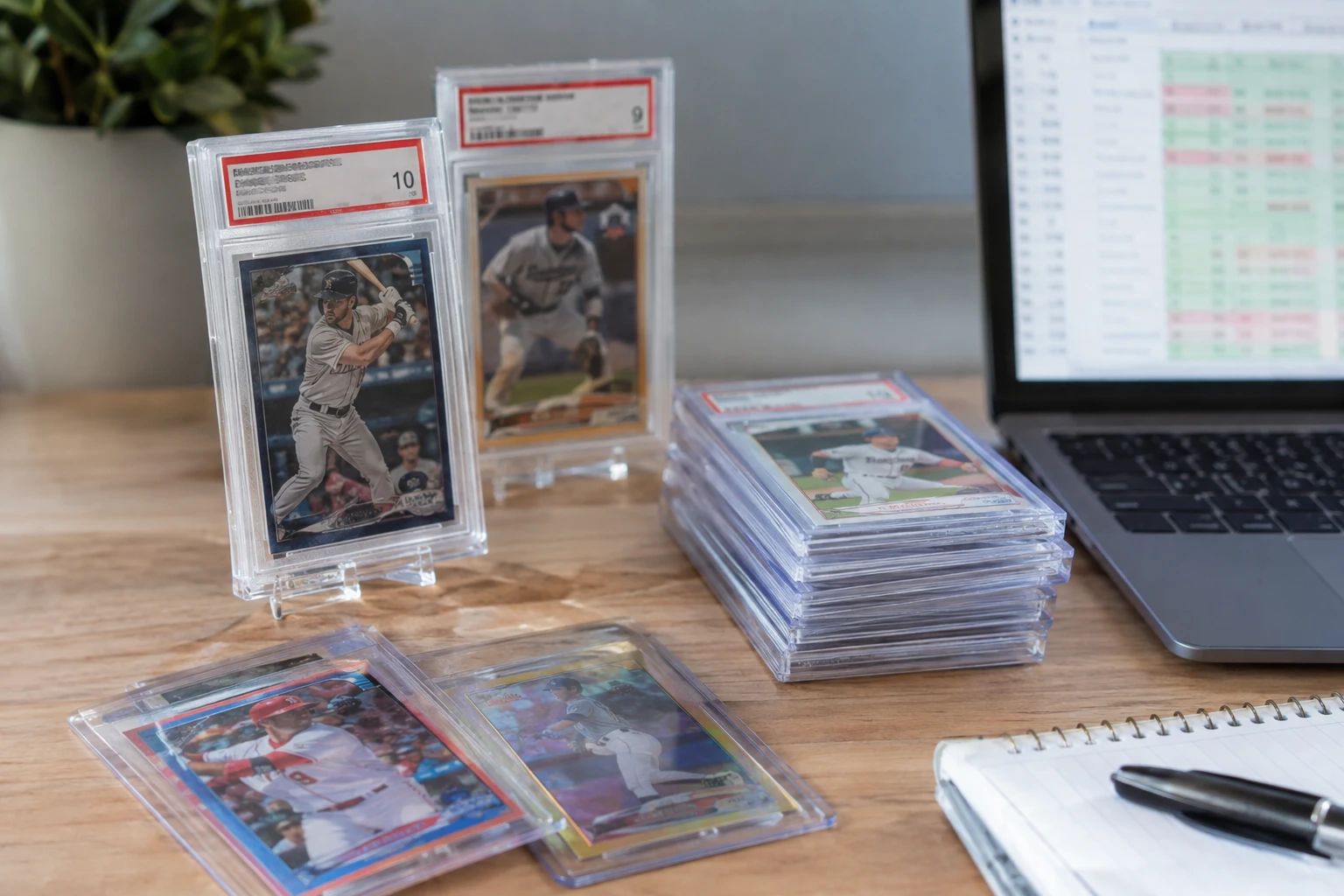 PSA graded baseball cards with certification tracker showing grade discrepancies