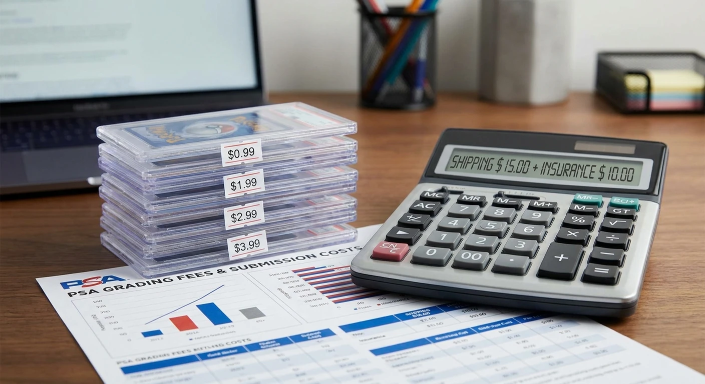 PSA grading cost breakdown showing pricing tiers and fee calculator