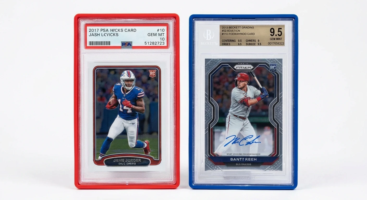 PSA red slab versus BGS blue slab side by side comparison