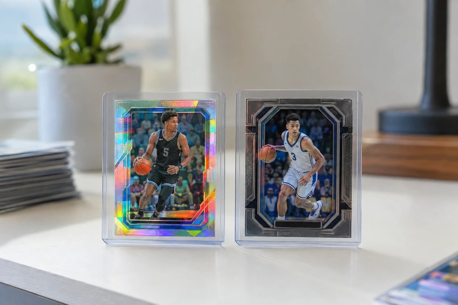Topps Chrome and Panini Prizm basketball cards side by side comparison for grading