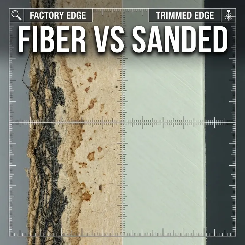 Microscope view of a trimmed card edge showing clean cut vs factory edge