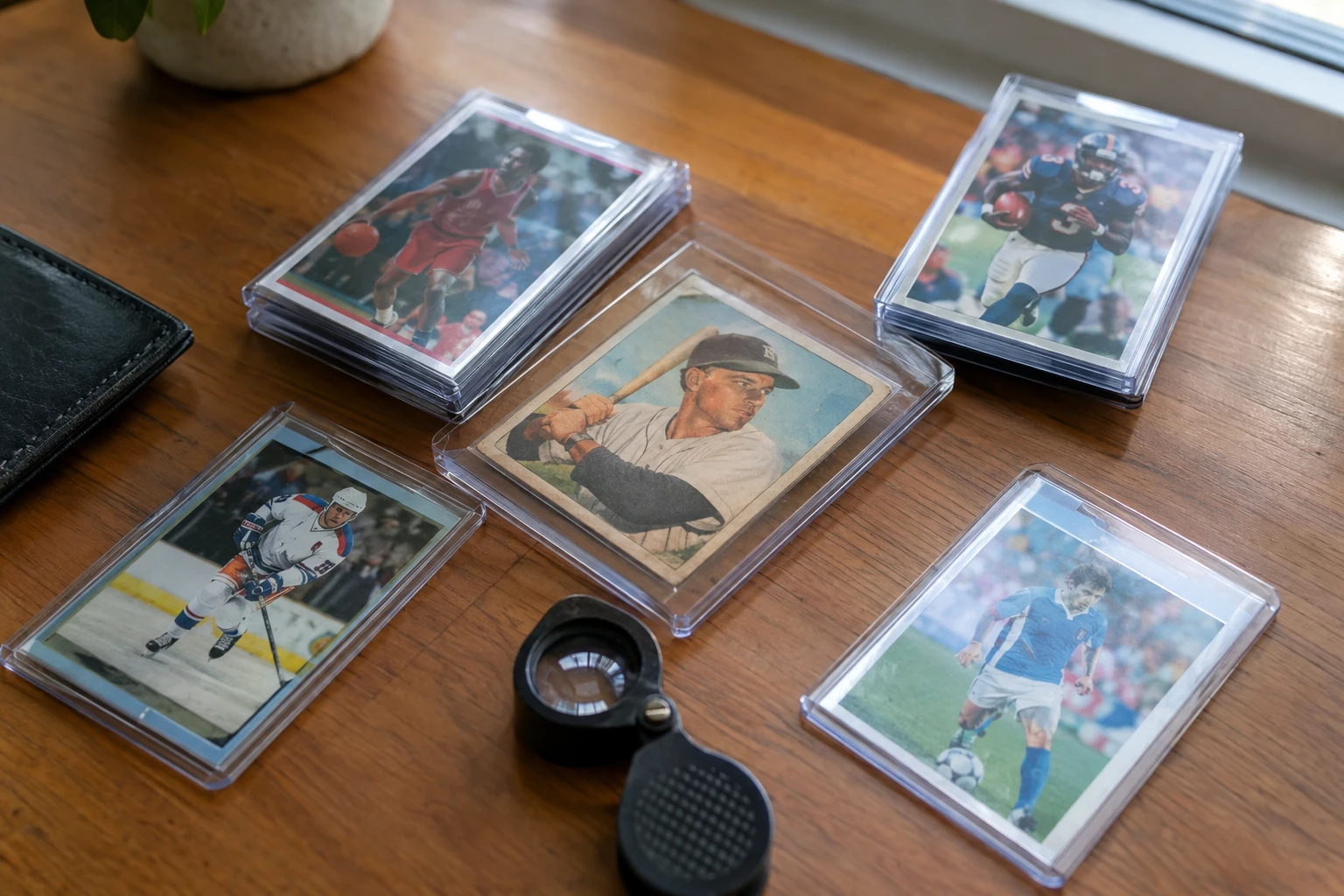 Vintage Disney trading cards from the 1930s featuring Mickey Mouse Donald Duck and early Disney characters being examined for PSA grading