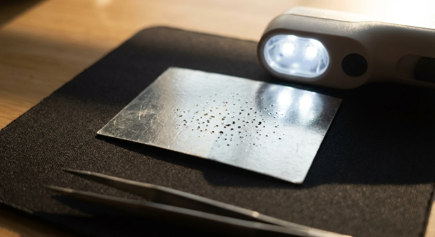 Microscopic surface pitting on silver foil ticket area of 2000 Contenders card